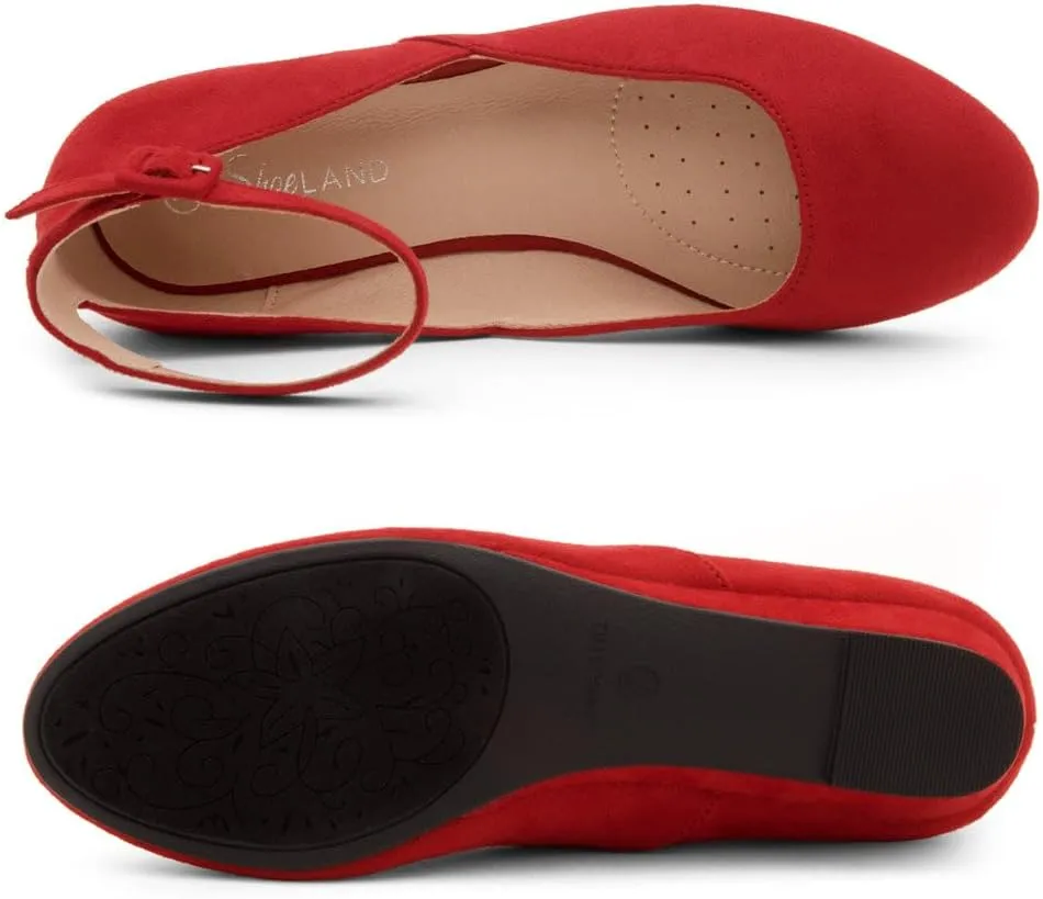 Shoe Land Womens Flats  Dressy & Comfortable Slip-On Shoes with Low Wedge & Ankle Strap | Round Toe Ballet Flats for Work, Office, Party & Business Casual