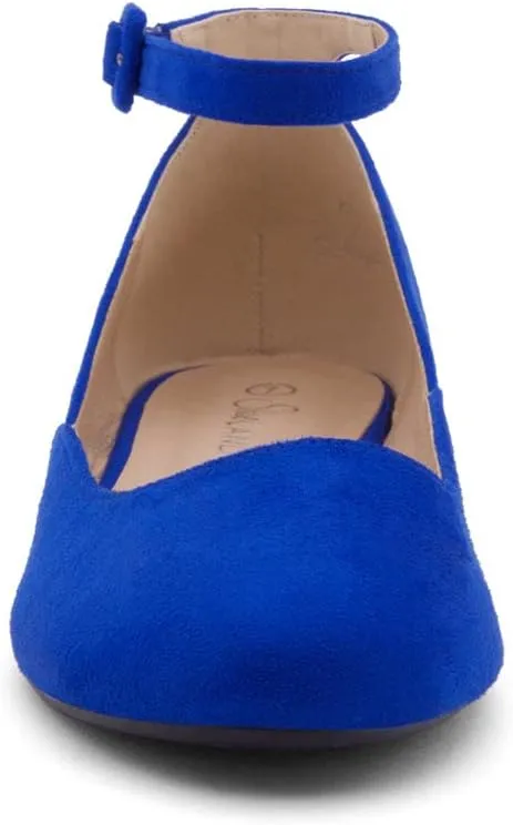 Shoe Land Womens Flats  Dressy & Comfortable Slip-On Shoes with Low Wedge & Ankle Strap | Round Toe Ballet Flats for Work, Office, Party & Business Casual