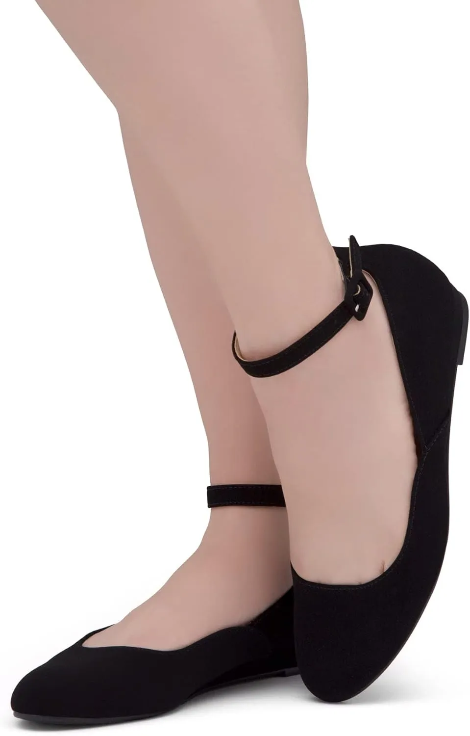 Shoe Land Womens Flats  Dressy & Comfortable Slip-On Shoes with Low Wedge & Ankle Strap | Round Toe Ballet Flats for Work, Office, Party & Business Casual