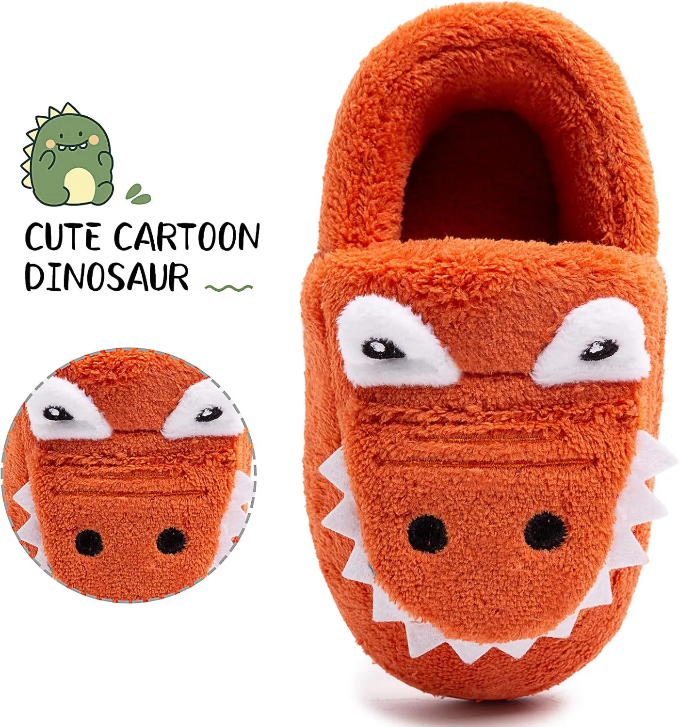 techcity Boys Girls Warm Fleece Slippers Dinosaur House Slippers Cute Animal Fluffy Plush Slip On for Kids Winter Indoor Home Shoes