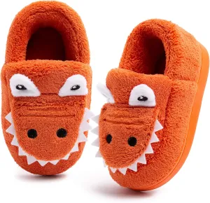 techcity Boys Girls Warm Fleece Slippers Dinosaur House Slippers Cute Animal Fluffy Plush Slip On for Kids Winter Indoor Home Shoes