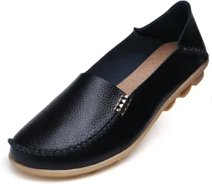 TEMOFON Women's Leather Loafers Flats Driving Moccasins Casual Indoor Shoes Slip-On Slippers
