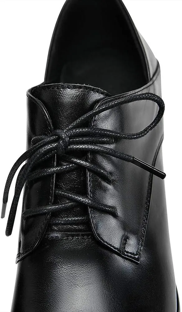 TinaCus Women's Genuine Leather Pointed Toe Handmade Lace-Up Low Chunky Heel Office Shoes