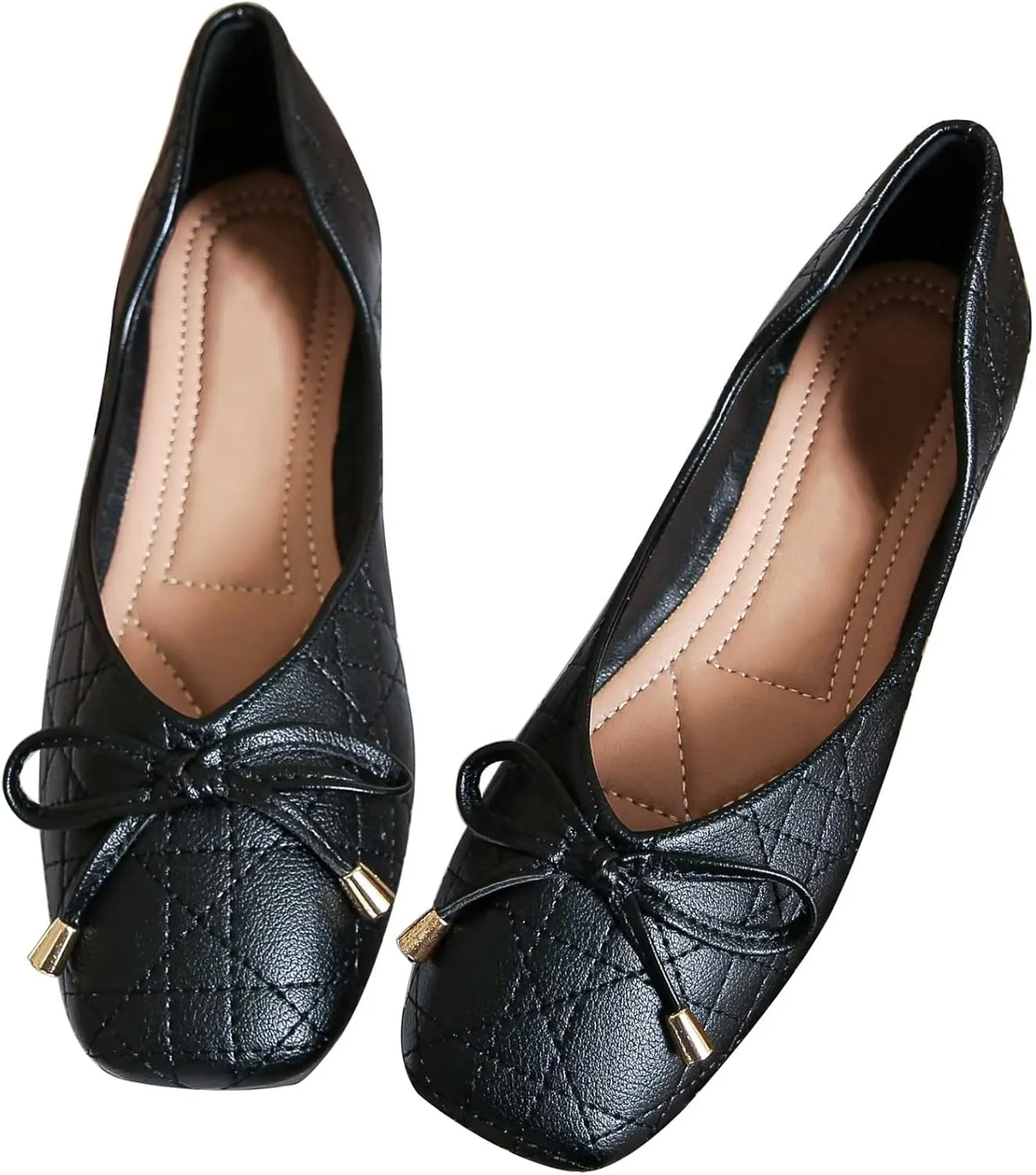 TN TANGNEST Women's Square Toe Flats Classic Bow Slip on Flat Shoes Ballet Shoes Dress Shoes