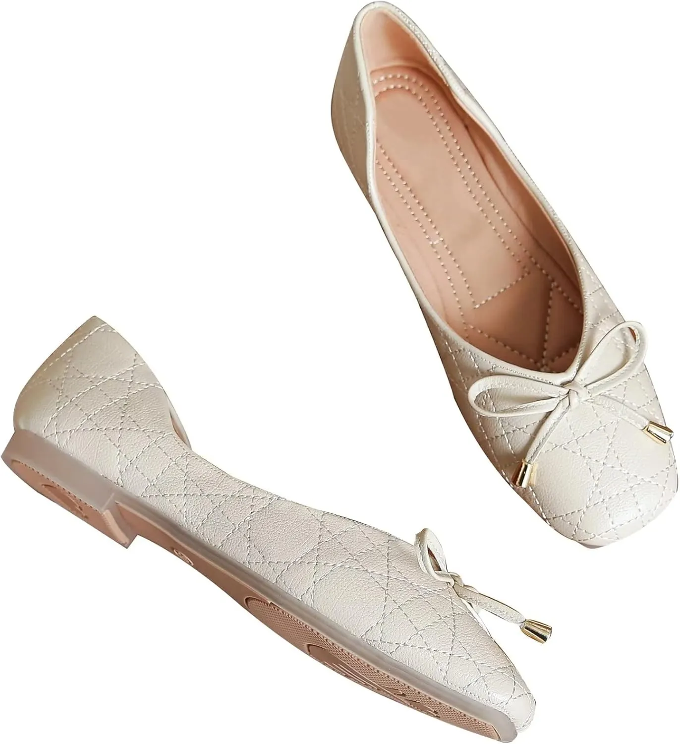 TN TANGNEST Women's Square Toe Flats Classic Bow Slip on Flat Shoes Ballet Shoes Dress Shoes
