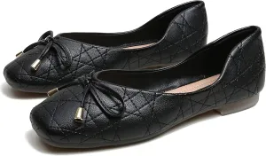 TN TANGNEST Women's Square Toe Flats Classic Bow Slip on Flat Shoes Ballet Shoes Dress Shoes
