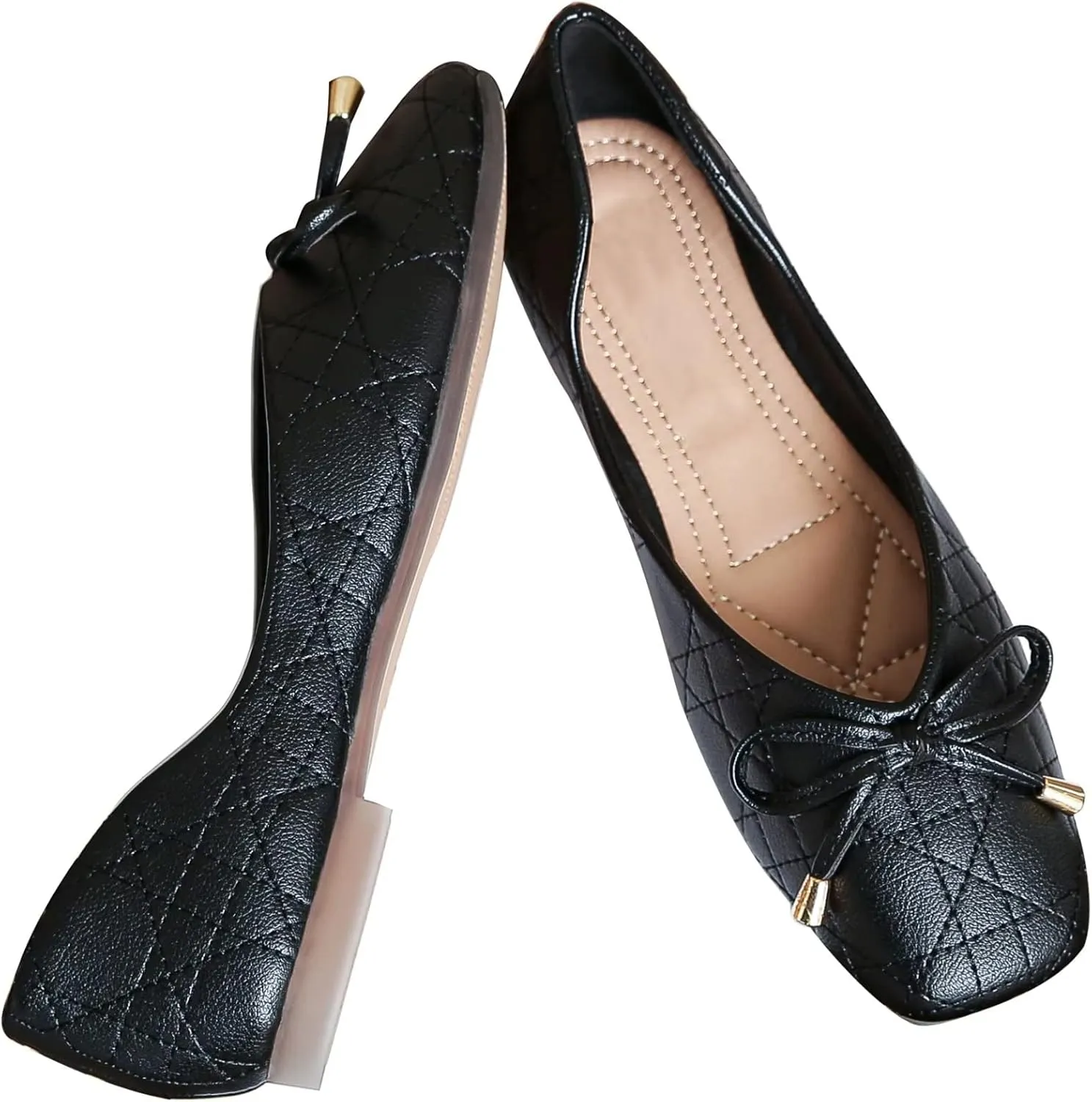 TN TANGNEST Women's Square Toe Flats Classic Bow Slip on Flat Shoes Ballet Shoes Dress Shoes