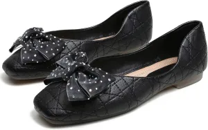 TN TANGNEST Women's Square Toe Flats Classic Bow Slip on Flat Shoes Ballet Shoes Dress Shoes