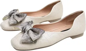 TN TANGNEST Women's Square Toe Flats Classic Bow Slip on Flat Shoes Ballet Shoes Dress Shoes