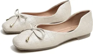 TN TANGNEST Women's Square Toe Flats Classic Bow Slip on Flat Shoes Ballet Shoes Dress Shoes
