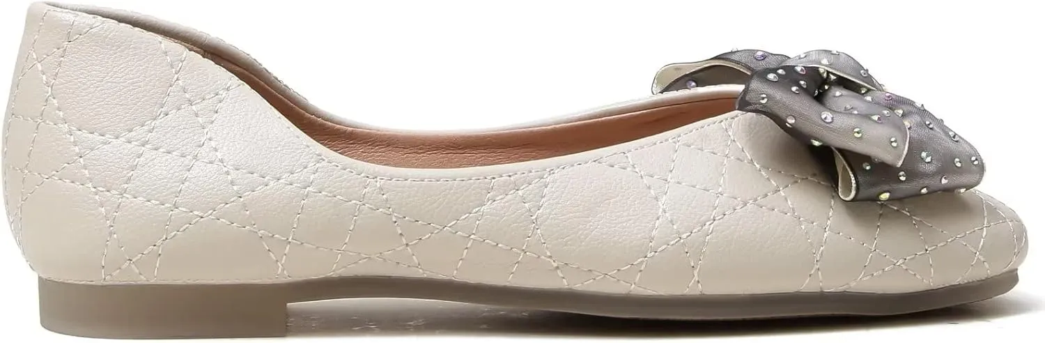 TN TANGNEST Women's Square Toe Flats Classic Bow Slip on Flat Shoes Ballet Shoes Dress Shoes