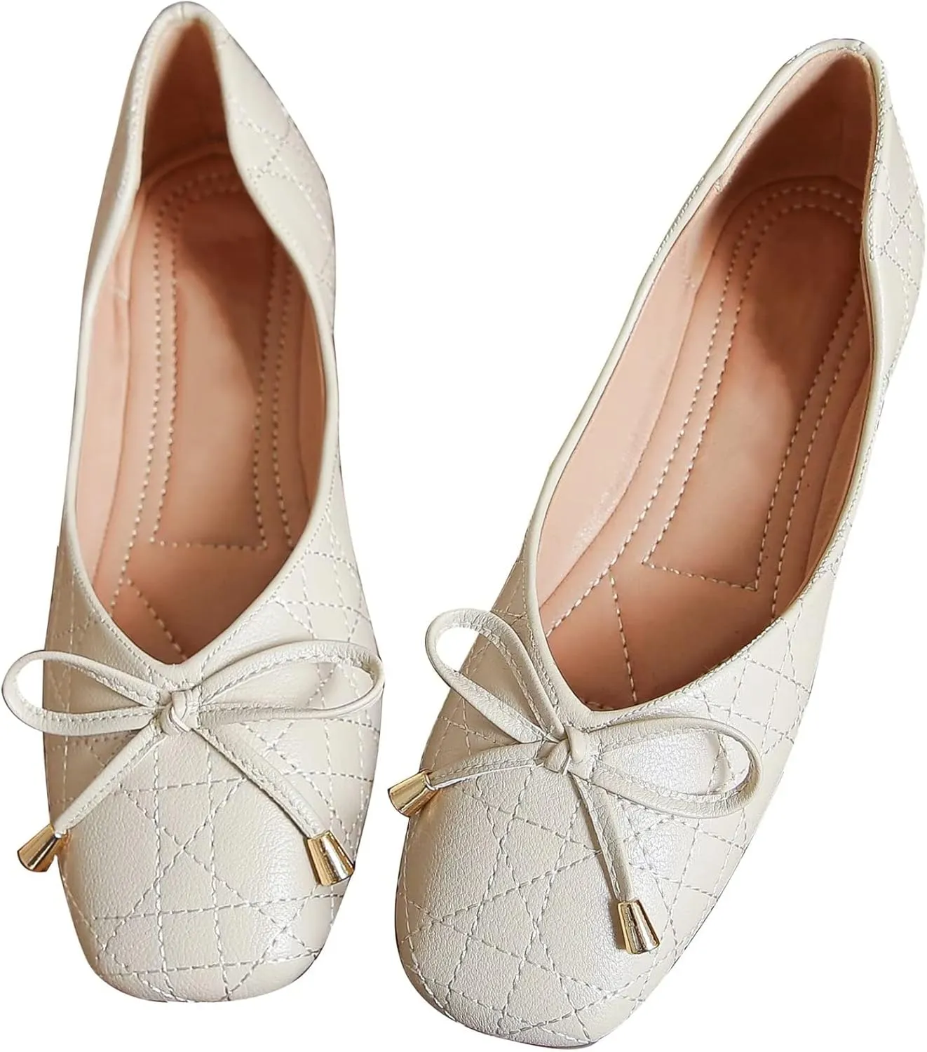 TN TANGNEST Women's Square Toe Flats Classic Bow Slip on Flat Shoes Ballet Shoes Dress Shoes