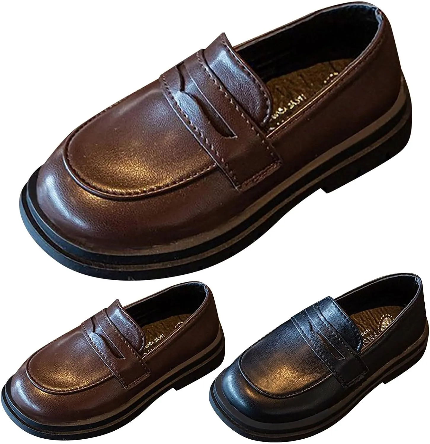Toddler Boys Girls Loafers School Shoes Fashion Mary Jane Flat𝘀 Comfort Round Toe Leather Slip On Dress Shoes