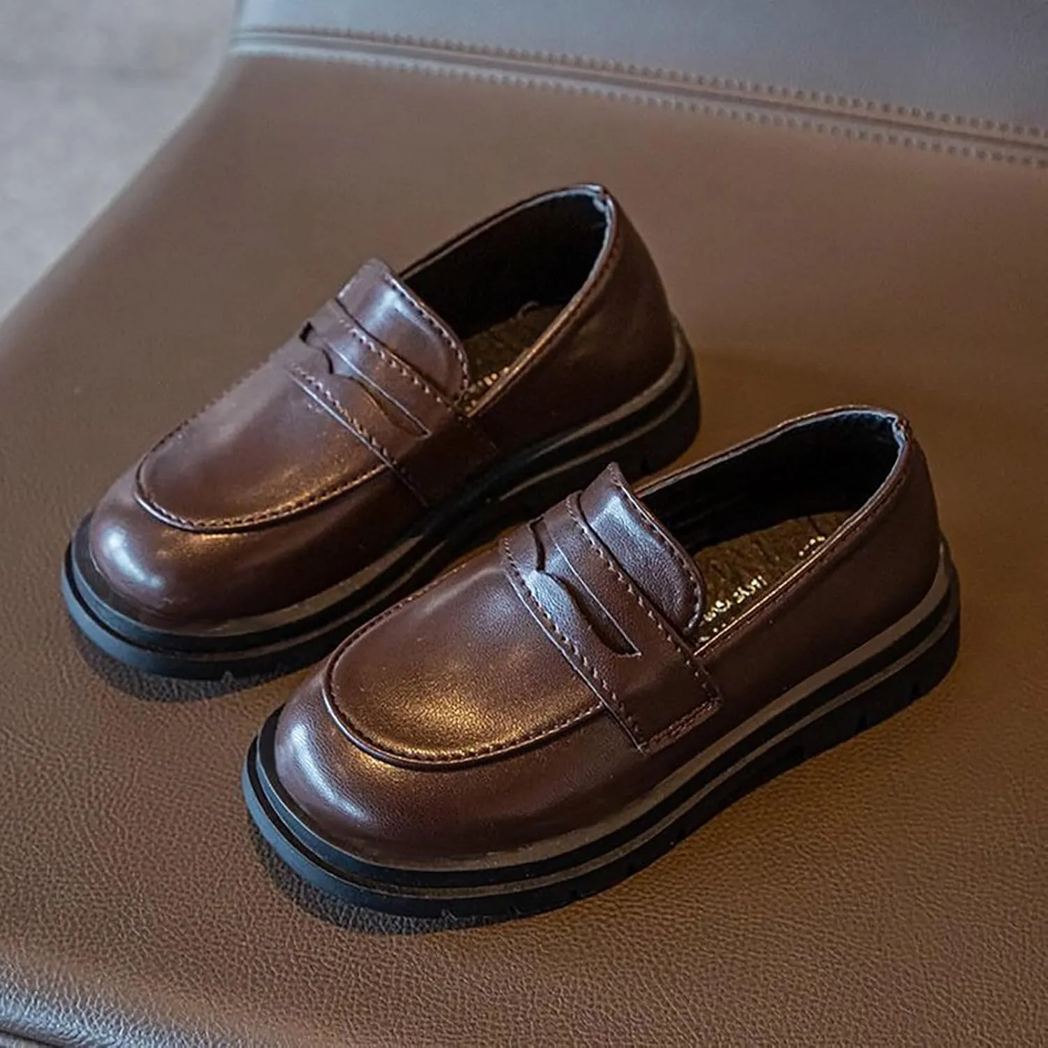 Toddler Boys Girls Loafers School Shoes Fashion Mary Jane Flat𝘀 Comfort Round Toe Leather Slip On Dress Shoes