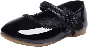 Toddler Girls Dress Shoes Mary Jane Ballet Flats Flower Girl School Party Wedding Shoes with Flower