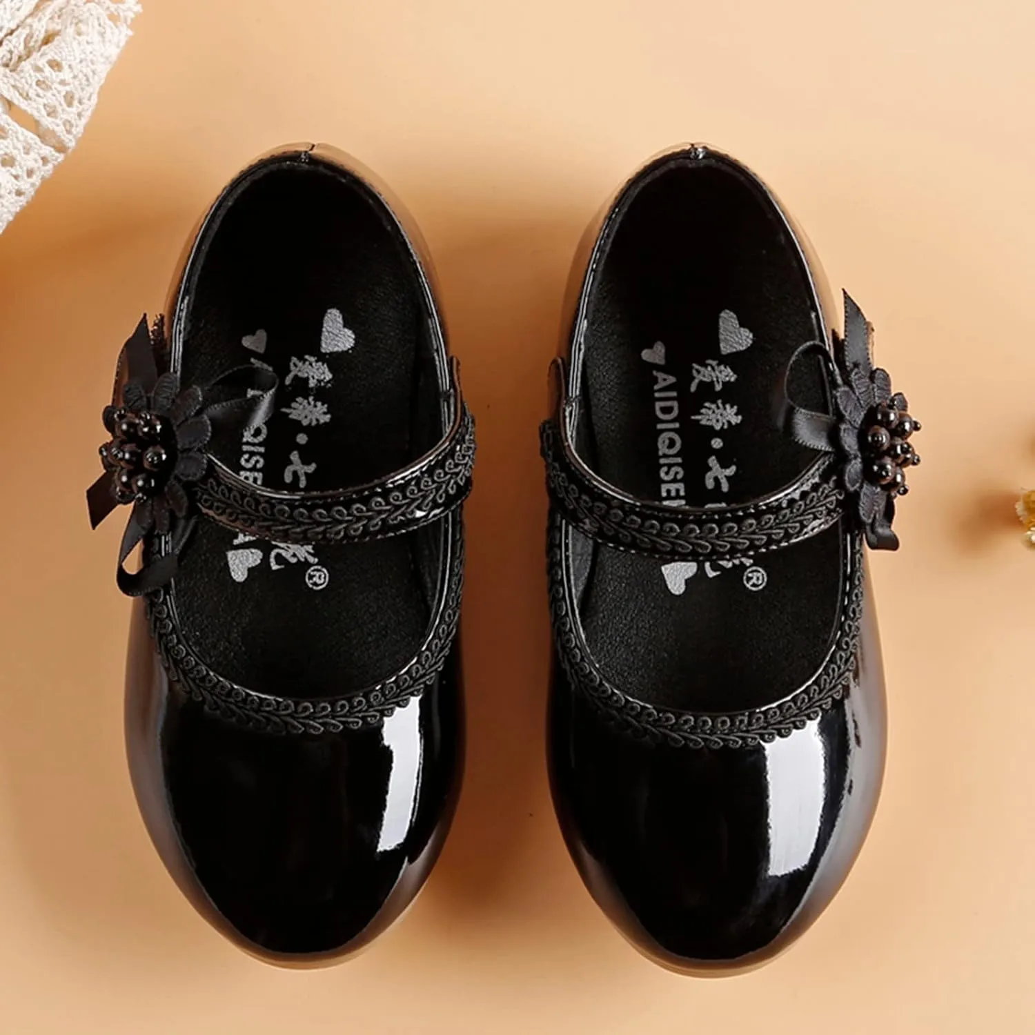 Toddler Girls Dress Shoes Mary Jane Ballet Flats Flower Girl School Party Wedding Shoes with Flower