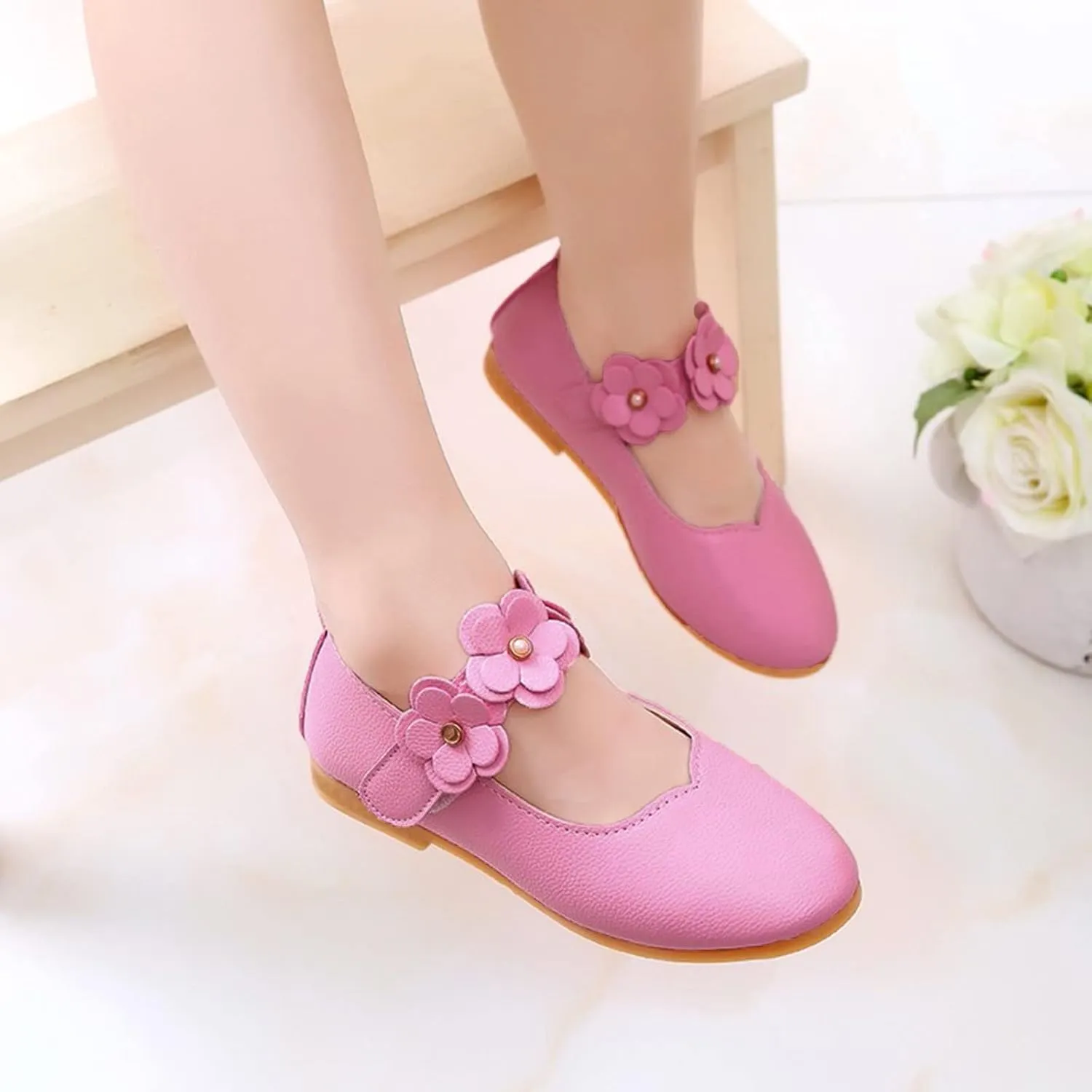 Toddler Girls Leather Soft Loafers Sneakers School Uniform Dance Low Heel Sandals Kids Baby Non Slip Lightweight Shoes