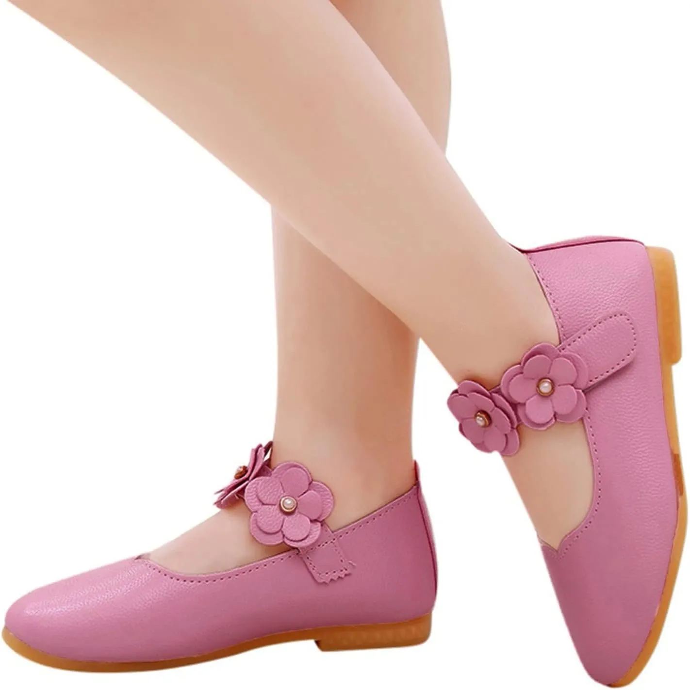 Toddler Girls Leather Soft Loafers Sneakers School Uniform Dance Low Heel Sandals Kids Baby Non Slip Lightweight Shoes