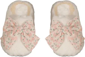 Verdusa Women's Bow Knot Fuzzy House Slippers Outdoor Warm Slip on Slipper