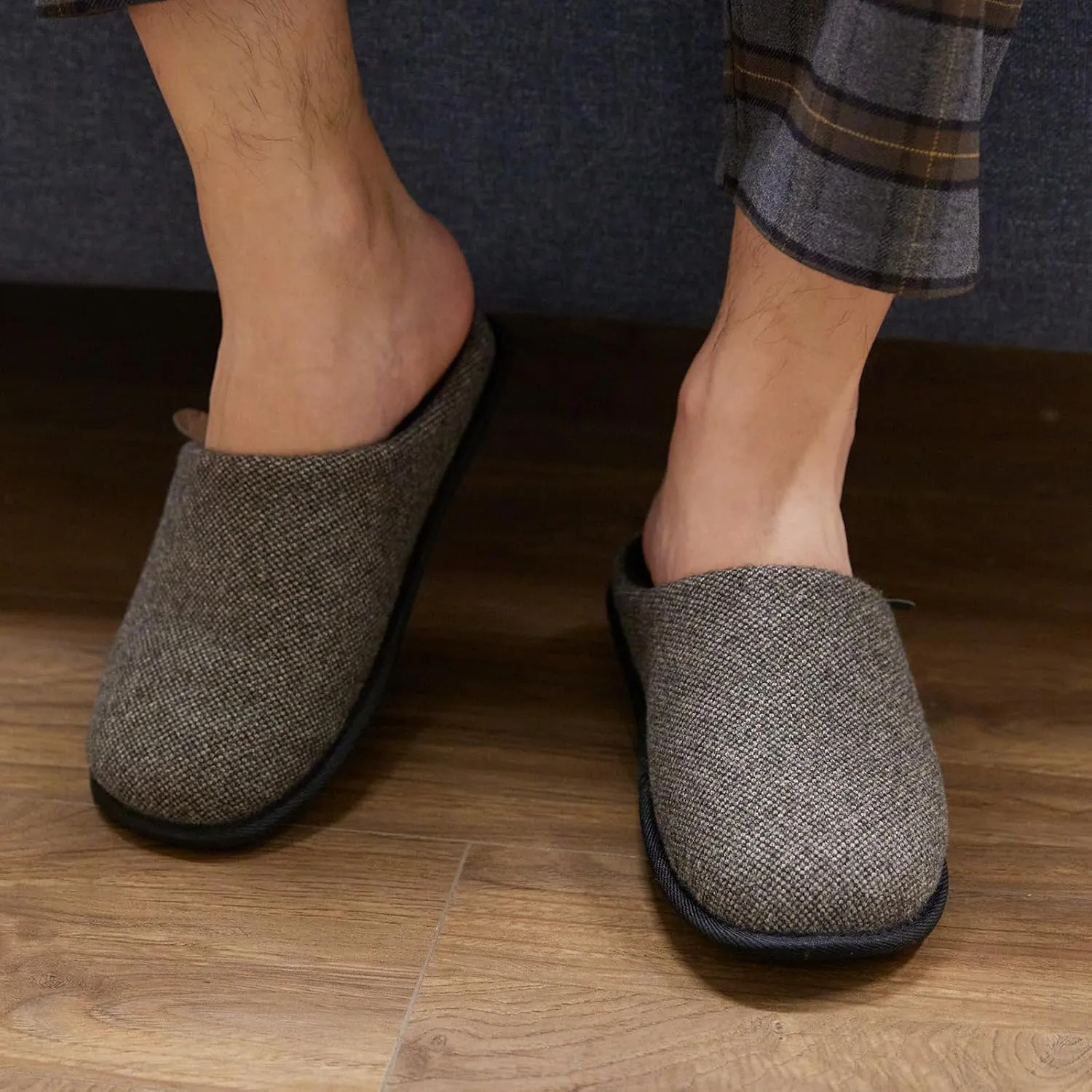 WALKFUN Men's Memory Foam Slippers - Comfortable Indoor Shoes, Two-Tone Home Slippers for Bedroom, Spa, Office