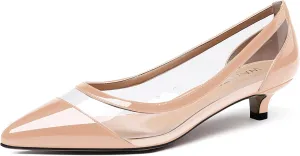 WAYDERNS Women's Pointed Toe Clear Transparent Slip On Patent Kitten Low Heel Pumps Shoes 1.5 Inch