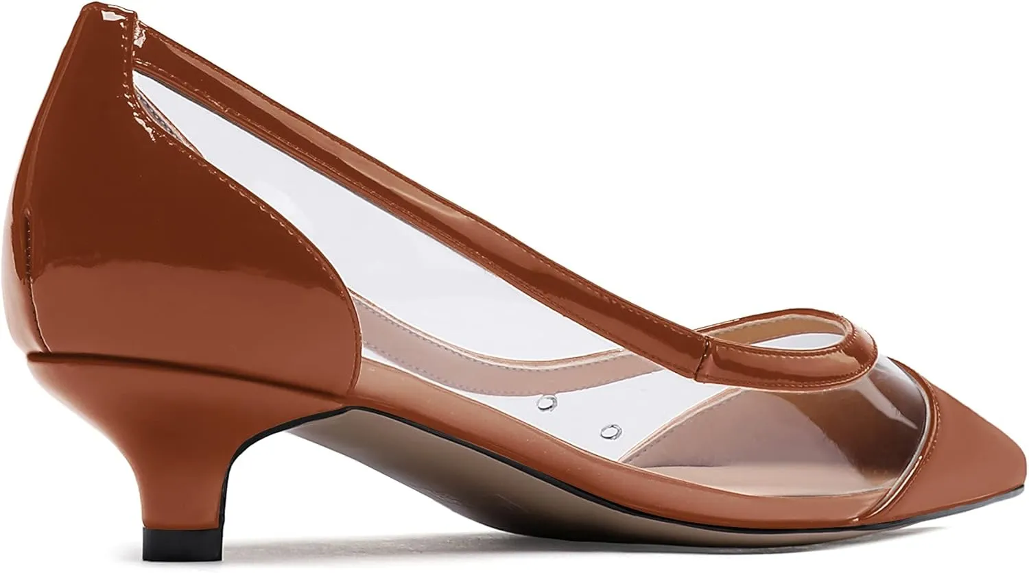 WAYDERNS Women's Pointed Toe Clear Transparent Slip On Patent Kitten Low Heel Pumps Shoes 1.5 Inch