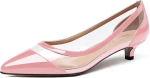WAYDERNS Women's Pointed Toe Clear Transparent Slip On Patent Kitten Low Heel Pumps Shoes 1.5 Inch