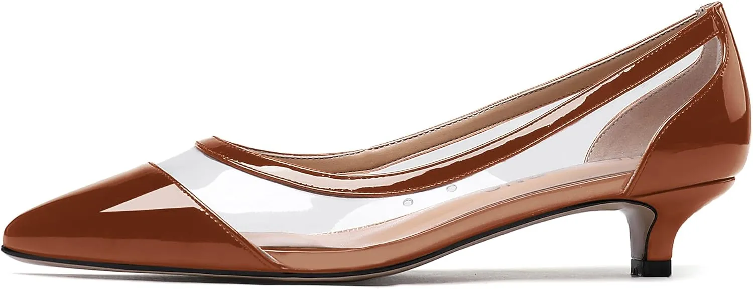 WAYDERNS Women's Pointed Toe Clear Transparent Slip On Patent Kitten Low Heel Pumps Shoes 1.5 Inch