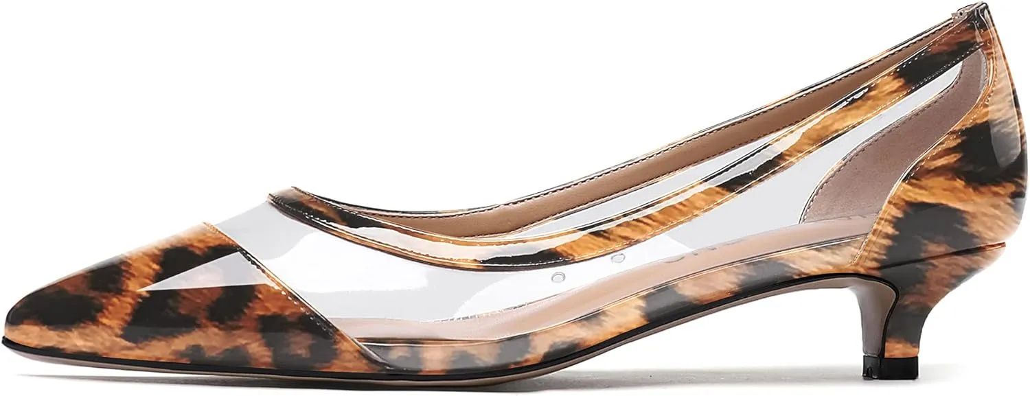 WAYDERNS Women's Pointed Toe Clear Transparent Slip On Patent Kitten Low Heel Pumps Shoes 1.5 Inch
