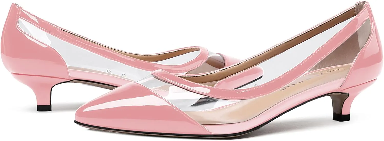 WAYDERNS Women's Pointed Toe Clear Transparent Slip On Patent Kitten Low Heel Pumps Shoes 1.5 Inch