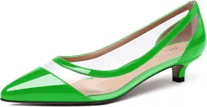 WAYDERNS Women's Pointed Toe Clear Transparent Slip On Patent Kitten Low Heel Pumps Shoes 1.5 Inch