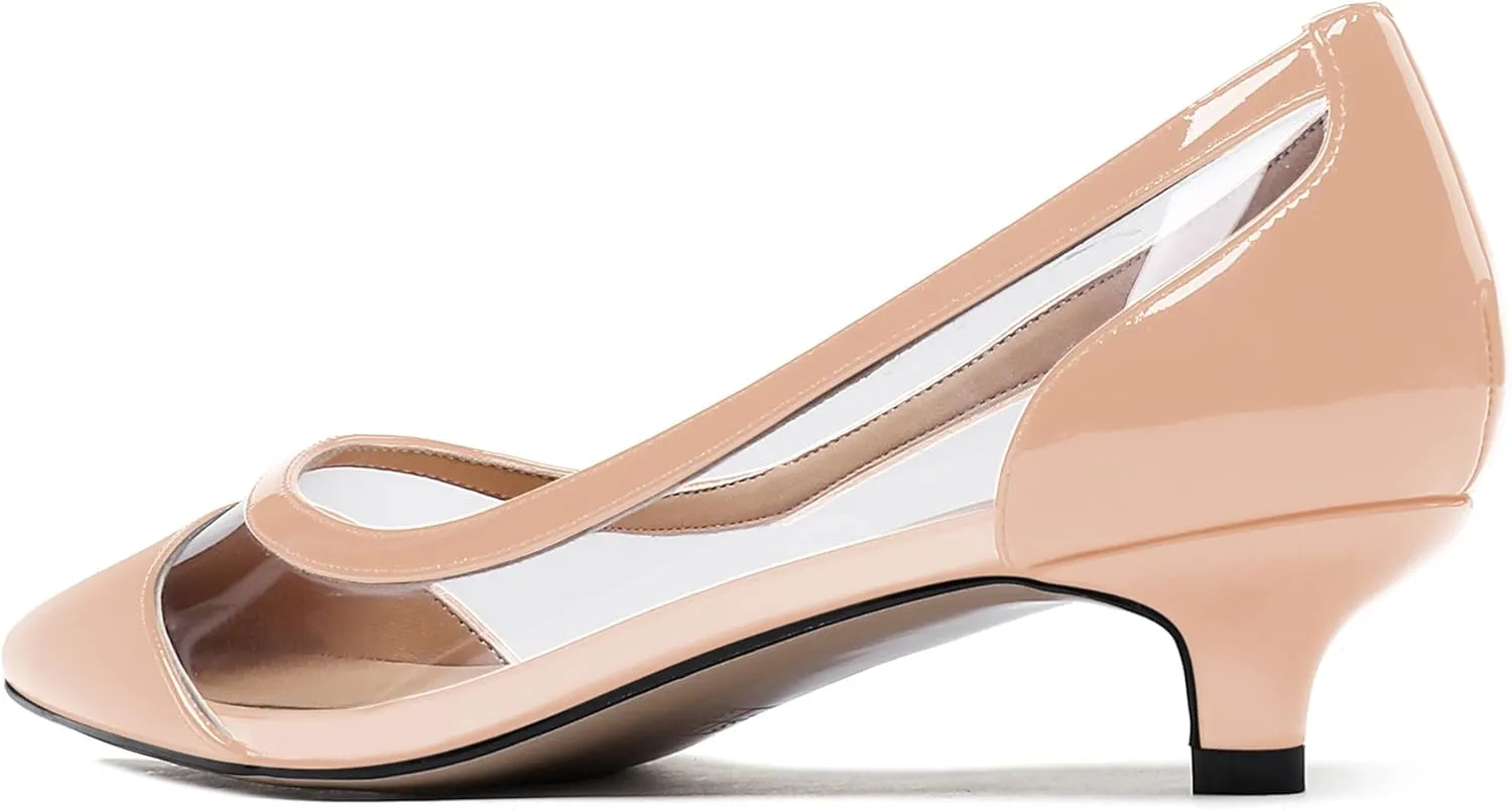 WAYDERNS Women's Pointed Toe Clear Transparent Slip On Patent Kitten Low Heel Pumps Shoes 1.5 Inch