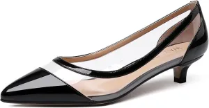 WAYDERNS Women's Pointed Toe Clear Transparent Slip On Patent Kitten Low Heel Pumps Shoes 1.5 Inch