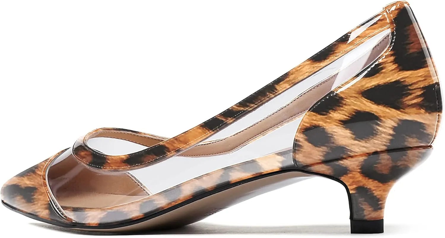 WAYDERNS Women's Pointed Toe Clear Transparent Slip On Patent Kitten Low Heel Pumps Shoes 1.5 Inch