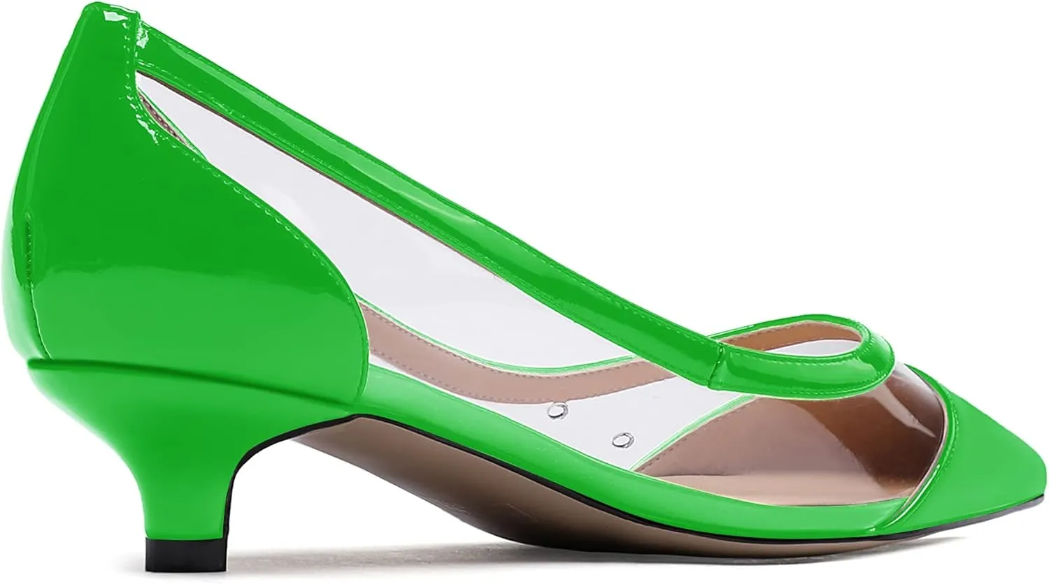 WAYDERNS Women's Pointed Toe Clear Transparent Slip On Patent Kitten Low Heel Pumps Shoes 1.5 Inch