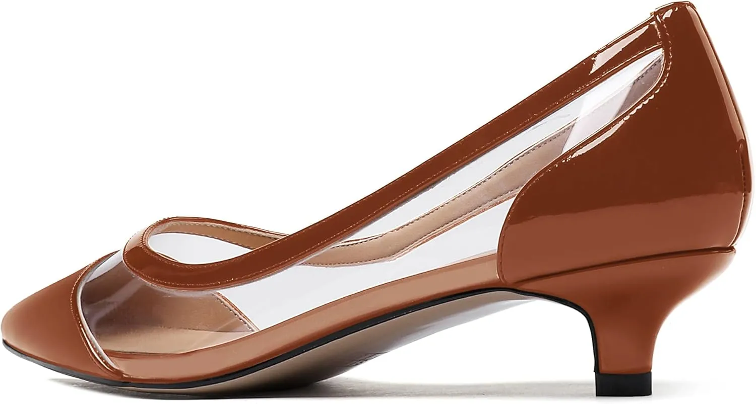 WAYDERNS Women's Pointed Toe Clear Transparent Slip On Patent Kitten Low Heel Pumps Shoes 1.5 Inch