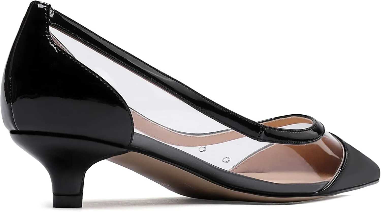 WAYDERNS Women's Pointed Toe Clear Transparent Slip On Patent Kitten Low Heel Pumps Shoes 1.5 Inch
