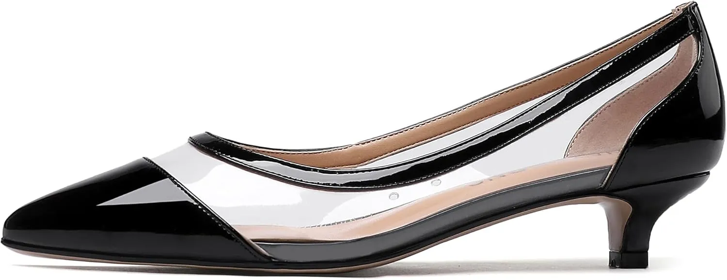 WAYDERNS Women's Pointed Toe Clear Transparent Slip On Patent Kitten Low Heel Pumps Shoes 1.5 Inch