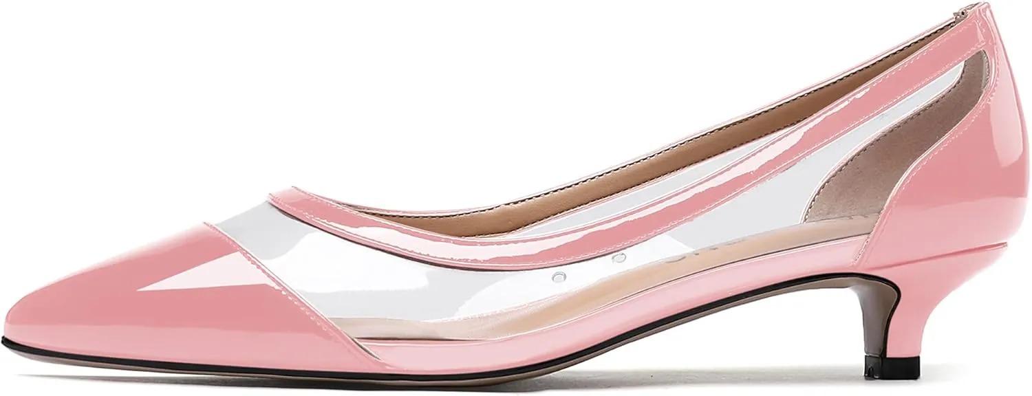 WAYDERNS Women's Pointed Toe Clear Transparent Slip On Patent Kitten Low Heel Pumps Shoes 1.5 Inch