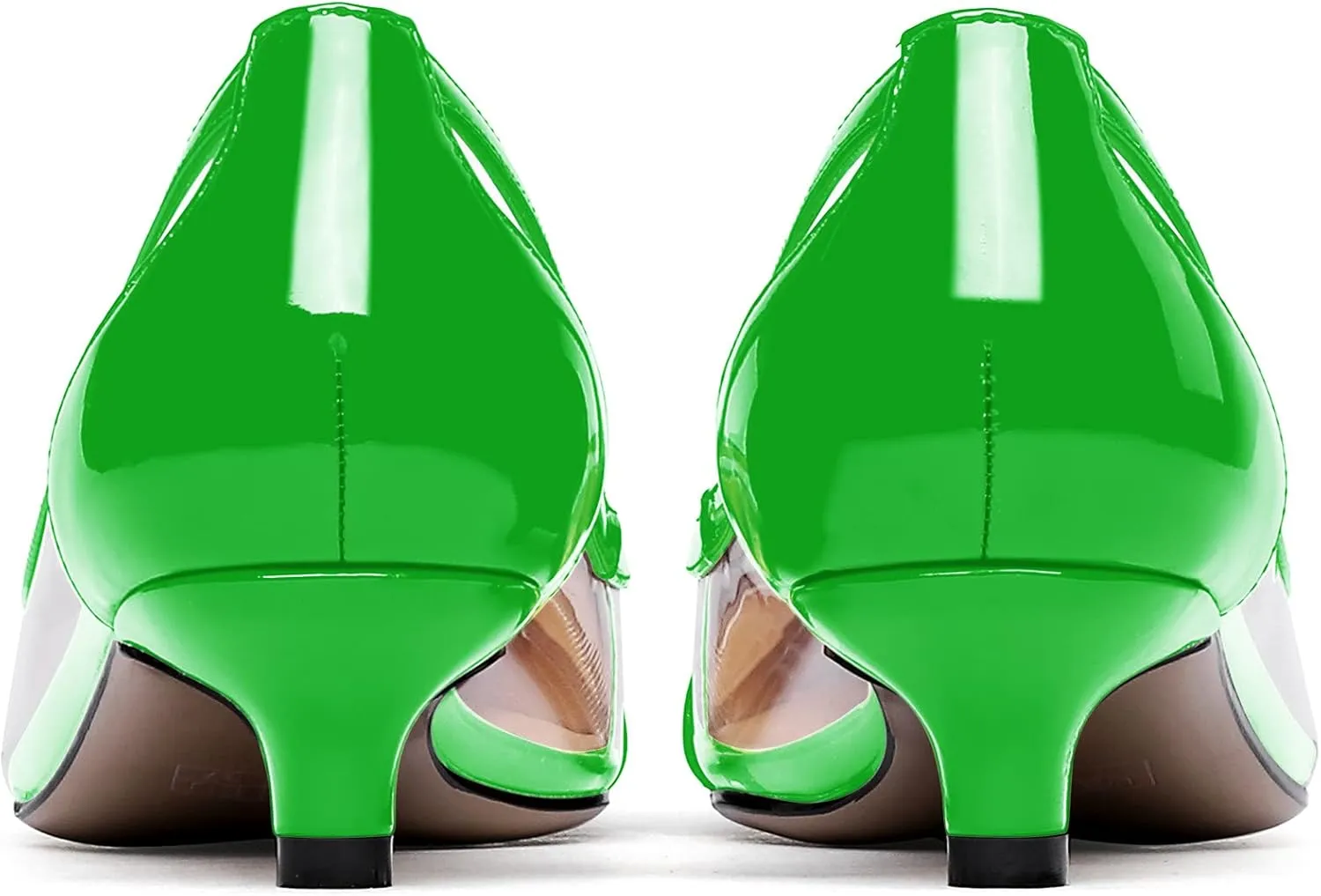 WAYDERNS Women's Pointed Toe Clear Transparent Slip On Patent Kitten Low Heel Pumps Shoes 1.5 Inch