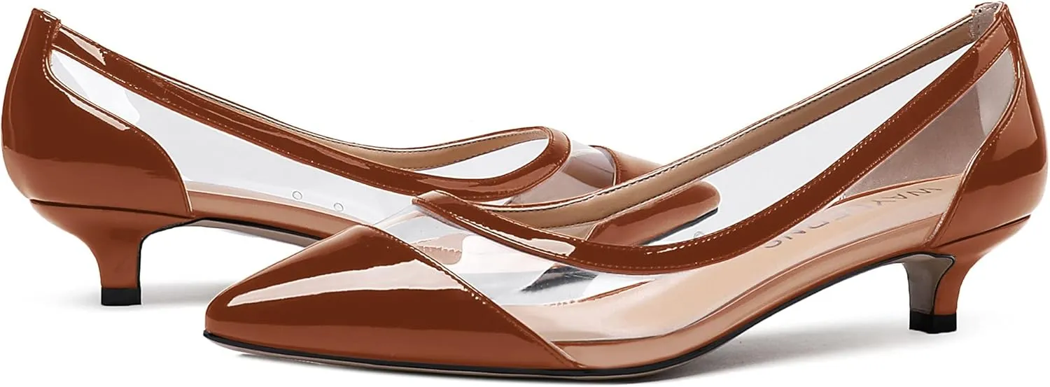 WAYDERNS Women's Pointed Toe Clear Transparent Slip On Patent Kitten Low Heel Pumps Shoes 1.5 Inch