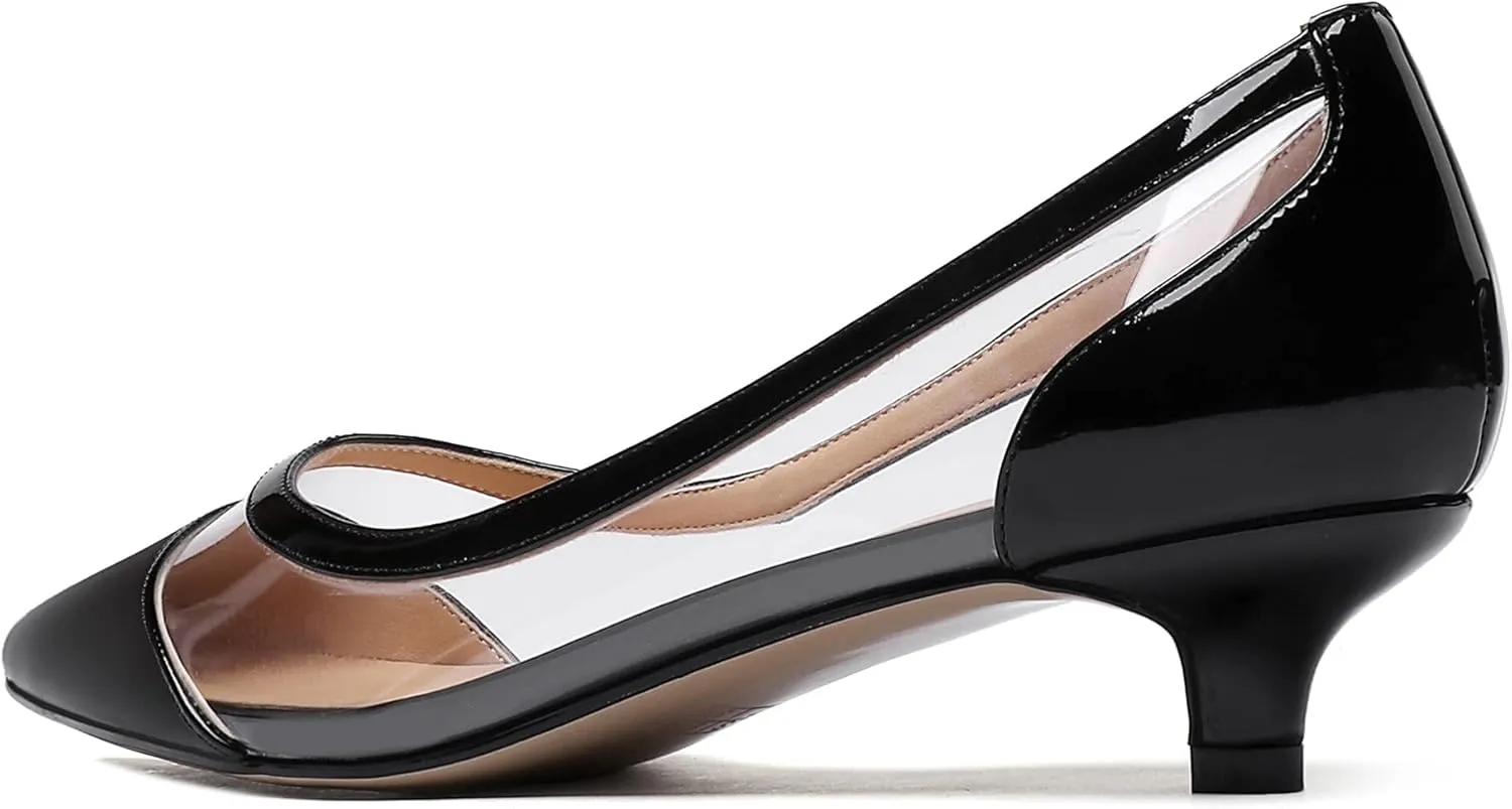 WAYDERNS Women's Pointed Toe Clear Transparent Slip On Patent Kitten Low Heel Pumps Shoes 1.5 Inch