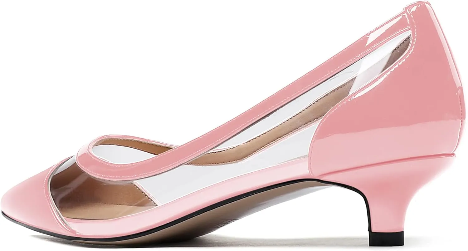 WAYDERNS Women's Pointed Toe Clear Transparent Slip On Patent Kitten Low Heel Pumps Shoes 1.5 Inch