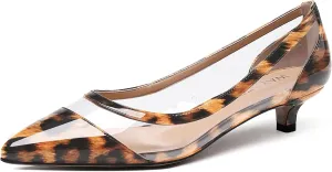WAYDERNS Women's Pointed Toe Clear Transparent Slip On Patent Kitten Low Heel Pumps Shoes 1.5 Inch