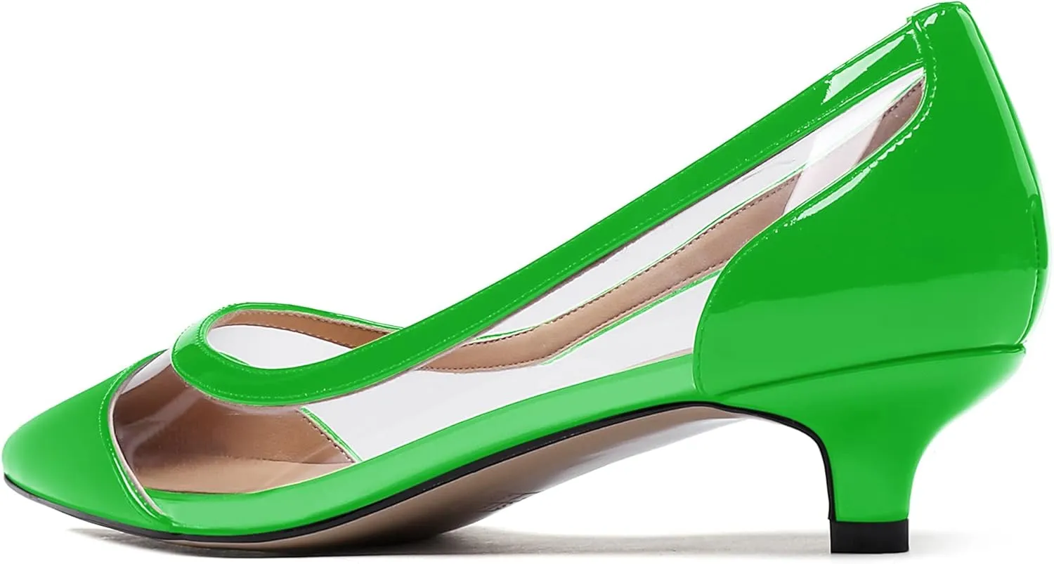 WAYDERNS Women's Pointed Toe Clear Transparent Slip On Patent Kitten Low Heel Pumps Shoes 1.5 Inch