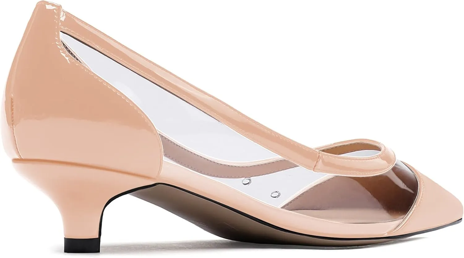 WAYDERNS Women's Pointed Toe Clear Transparent Slip On Patent Kitten Low Heel Pumps Shoes 1.5 Inch