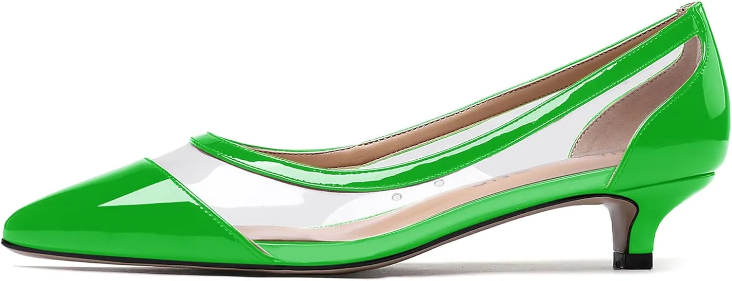 WAYDERNS Women's Pointed Toe Clear Transparent Slip On Patent Kitten Low Heel Pumps Shoes 1.5 Inch