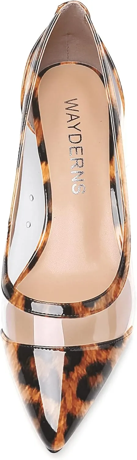 WAYDERNS Women's Pointed Toe Clear Transparent Slip On Patent Kitten Low Heel Pumps Shoes 1.5 Inch