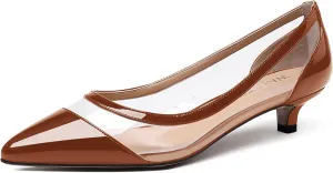 WAYDERNS Women's Pointed Toe Clear Transparent Slip On Patent Kitten Low Heel Pumps Shoes 1.5 Inch