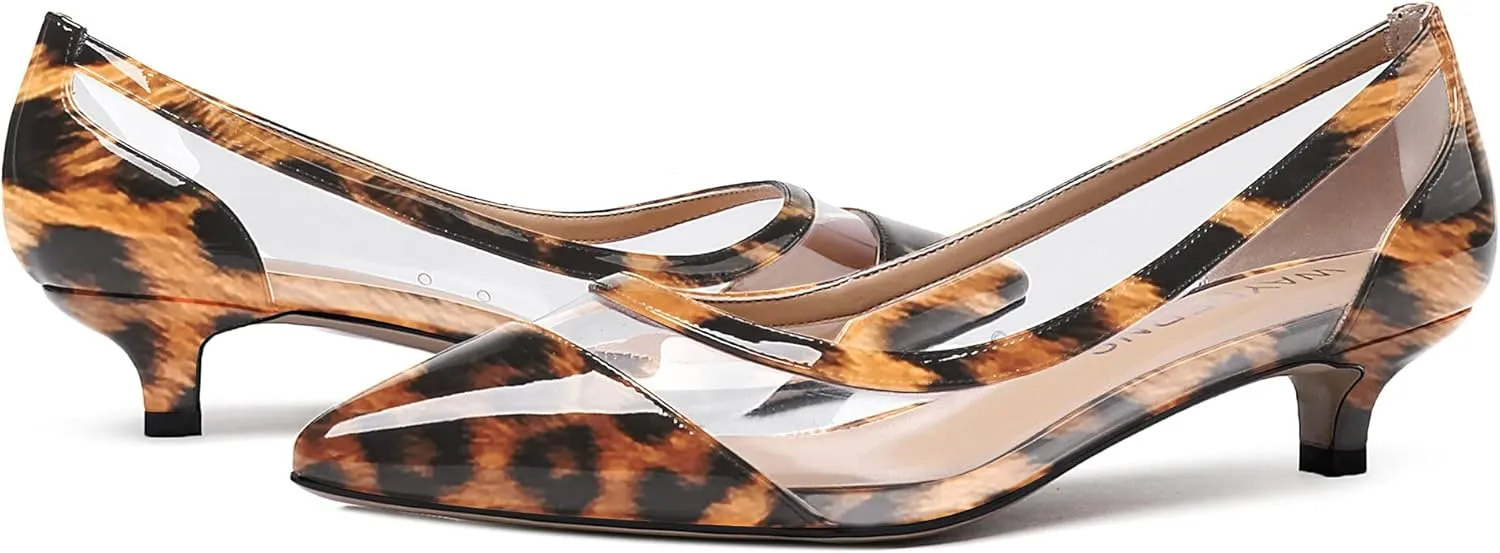 WAYDERNS Women's Pointed Toe Clear Transparent Slip On Patent Kitten Low Heel Pumps Shoes 1.5 Inch
